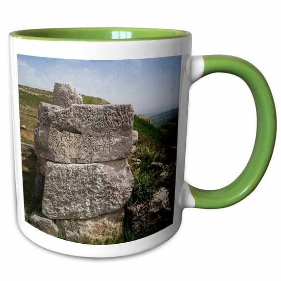 Albania, Ballsh, ruins of the Illyrian city of Byllis, inscription. 15oz Two-Tone Green Mug mug-208088-12