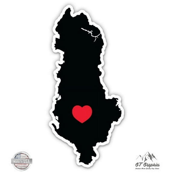 Albania Country Shape Heart - 3" Vinyl Sticker - For Car Laptop I-Pad Phone Helmet Hard Hat - Waterproof Decal