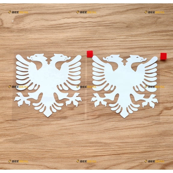 Albania Flag Double-Headed Eagle Decal Sticker Vinyl - 2 Pack White, 4 Inches - No Background for Car Boat Laptop 02151