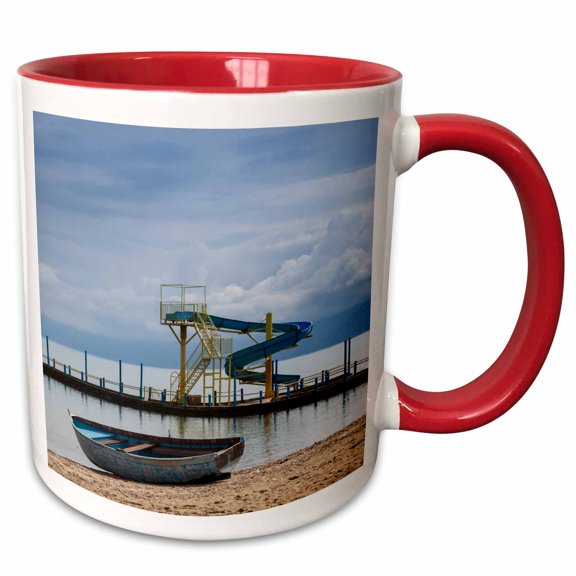 3drose, Albania, Lake Ohrid, Pogradec, Lake Ohrid, Pier View, 11oz Two-tone Red Mug