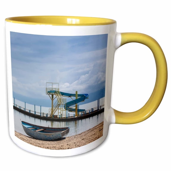 3drose, Albania, Lake Ohrid, Pogradec, Lake Ohrid, Pier View, 11oz Two-tone Yellow Mug