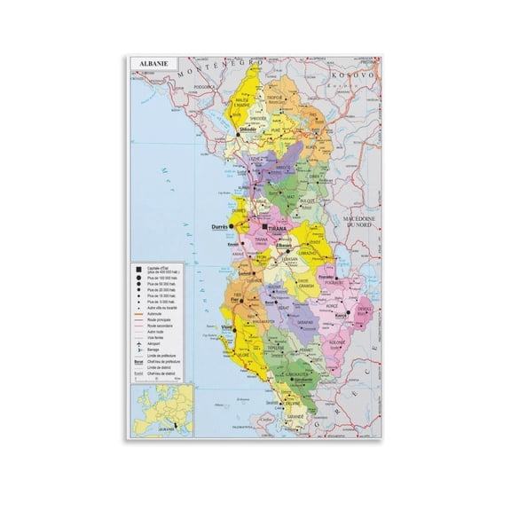 Albania Map Posters Art Poster Canvas Painting Decor Wall Print Photo Gifts Home Modern Decorative Posters 24x36inch(60x90cm)