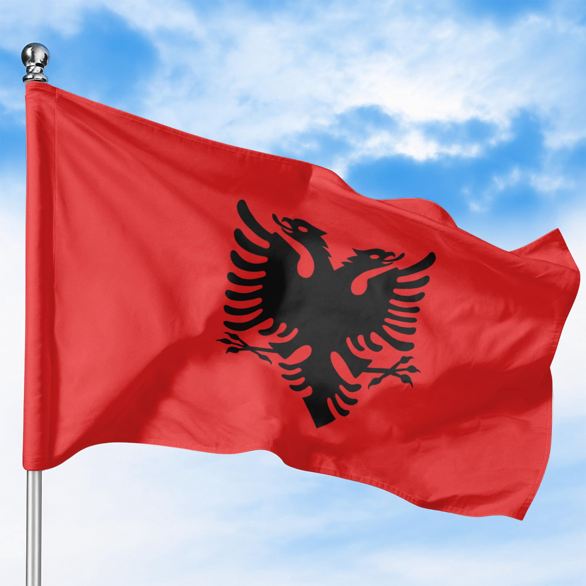 Albania Outdoor Flag (4x6ft) by DreamController - Durable, Fade-Resistant Polyester, Double-Stitched, Brass Grommets - HD Printed Southern Europe Flag - Made in USA