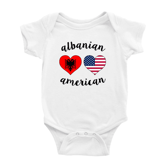 Albanian American Flag Two Hearts Cute Baby Bodysuit Baby Clothes (White, 12-18 Months)