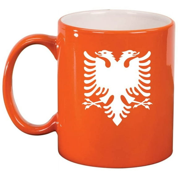 Albanian Eagle Ceramic Coffee Mug Tea Cup Gift for Her, Him, Friend, Coworker, Wife, Husband (11oz Orange)