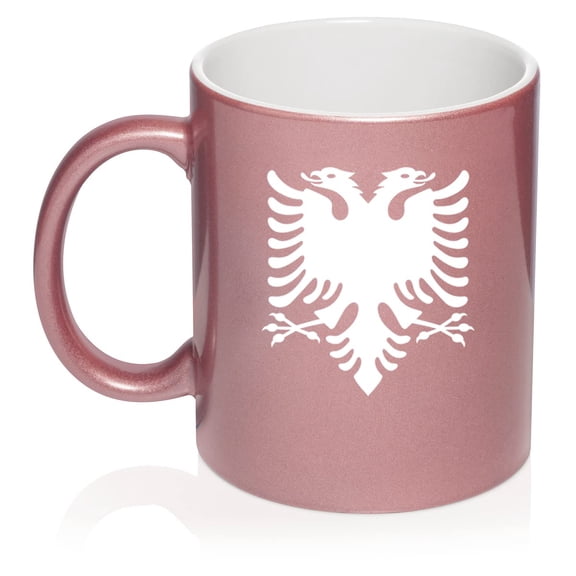 Albanian Eagle Ceramic Coffee Mug Tea Cup Gift for Her, Him, Friend, Coworker, Wife, Husband (11oz Rose Gold)
