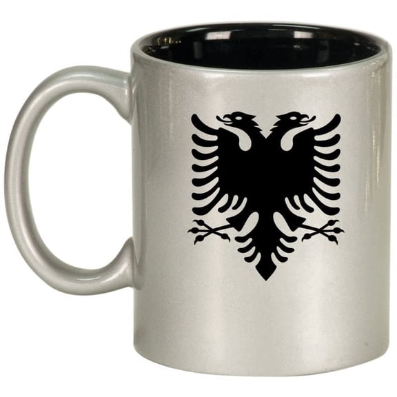 Albanian Eagle Ceramic Coffee Mug Tea Cup Gift for Her, Him, Friend, Coworker, Wife, Husband (11oz Silver)