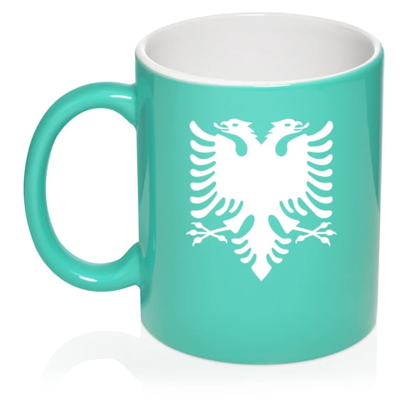 Albanian Eagle Ceramic Coffee Mug Tea Cup Gift for Her, Him, Friend, Coworker, Wife, Husband (11oz Teal)