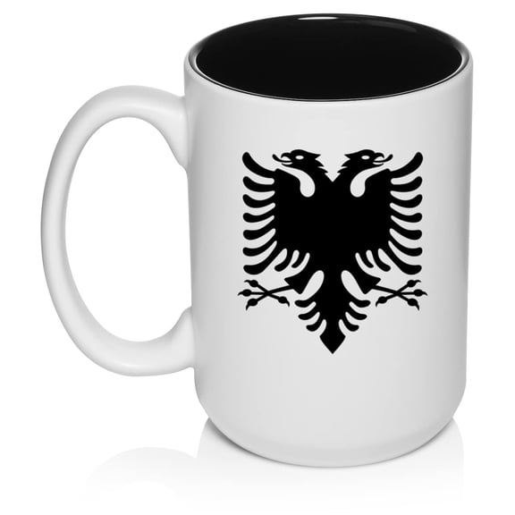 Albanian Eagle Ceramic Coffee Mug Tea Cup Gift for Her, Him, Friend, Coworker, Wife, Husband (15oz White)