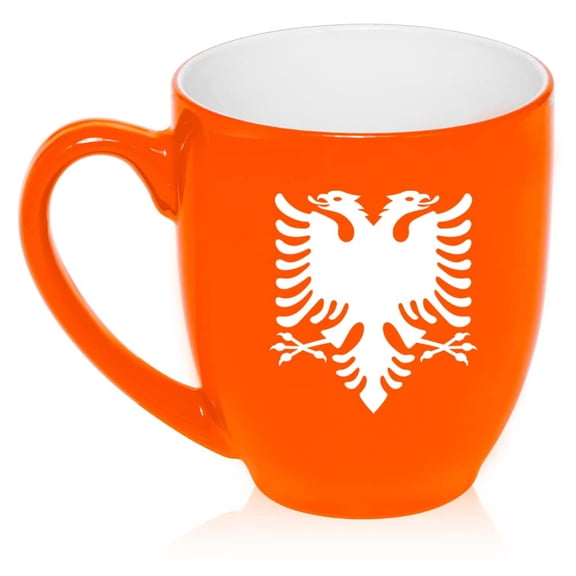 Albanian Eagle Ceramic Coffee Mug Tea Cup Gift for Her, Him, Friend, Coworker, Wife, Husband (16oz Orange)