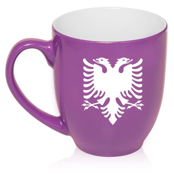 Albanian Eagle Ceramic Coffee Mug Tea Cup Gift for Her, Him, Friend, Coworker, Wife, Husband (16oz Purple)