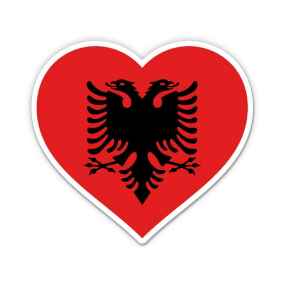 Albanian Flag Eagle Heart - 12" Vinyl Sticker Waterproof Decal