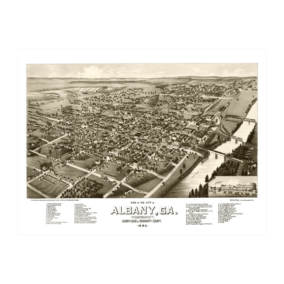 Albany Art, 1885 Vintage Map of Albany Georgia, GA History Wall Decor Gift, Old Albany Map - 24" x 18" Unframed Print
