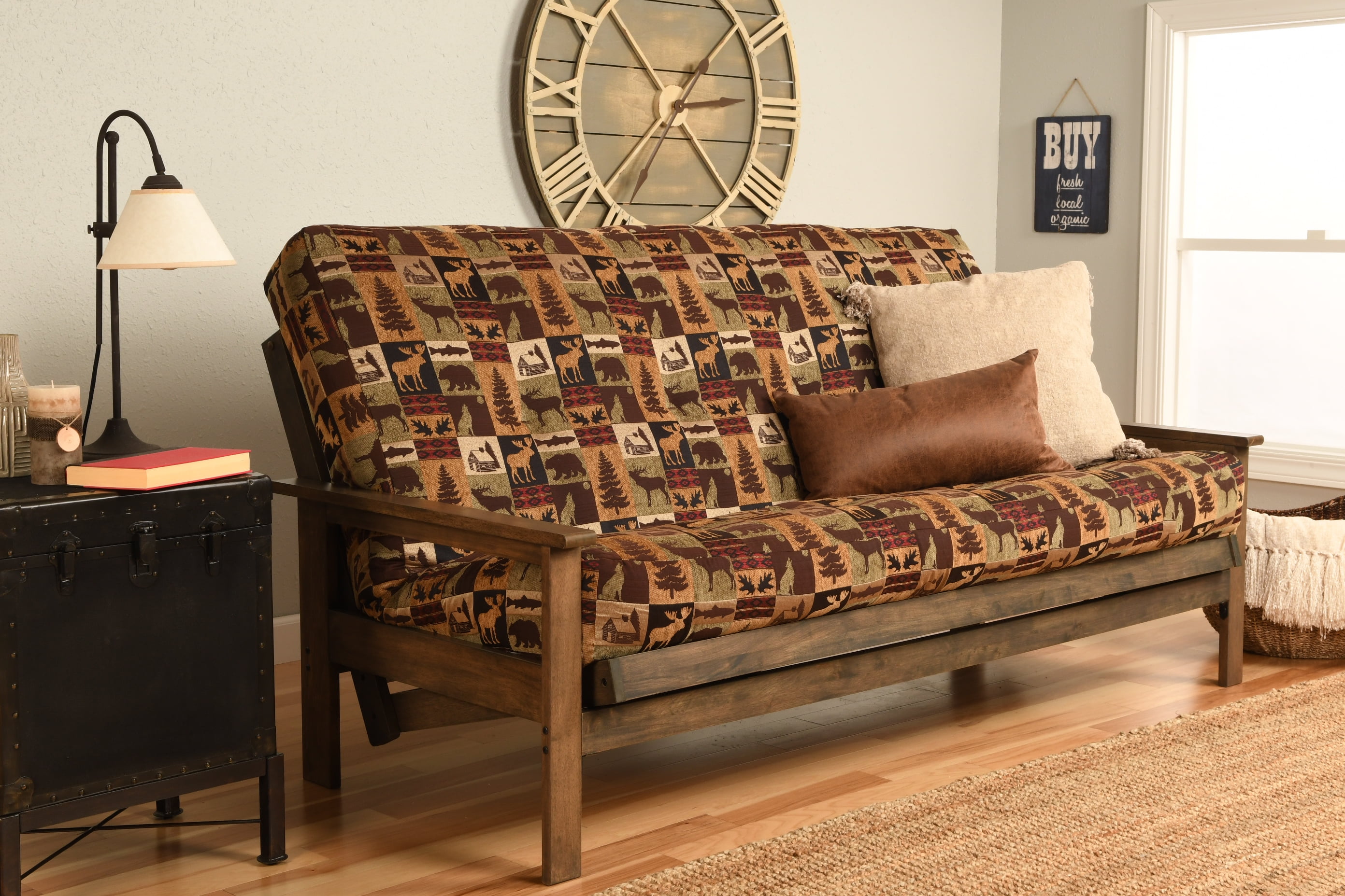 Albany Futon in Rustic Walnut Finish, Multiple Colors