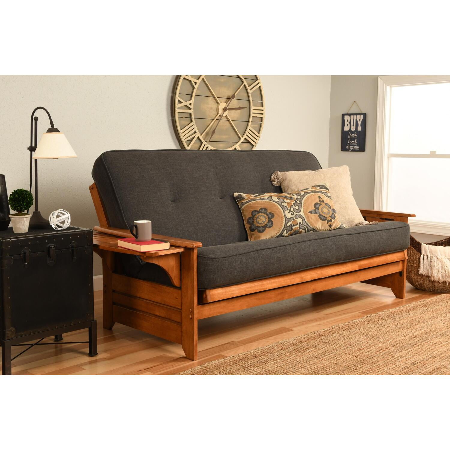 Barbados Charcoal Linen 82" Sleeper Futon with Storage