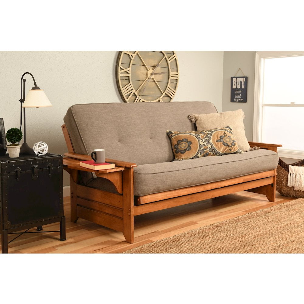 Tufted Faux Leather Sleeper Sofa with Storage, Linen Stone