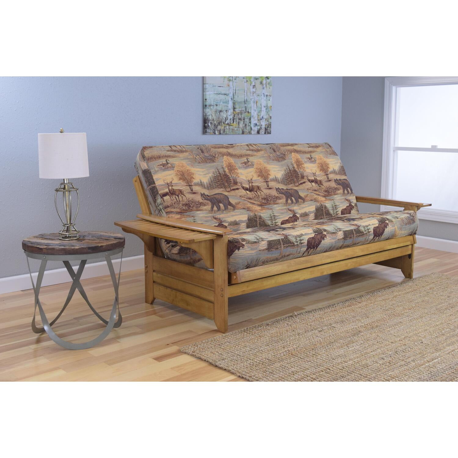 Albany Futon with storage in Barbados Finish, Twill Black Mattress