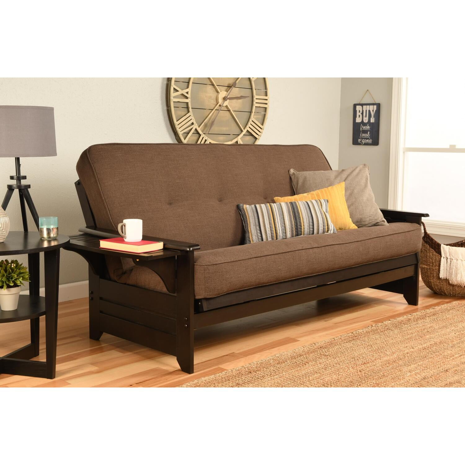 Albany Futon with storage in Rustic Walnut Finish, Multiple Colors ...