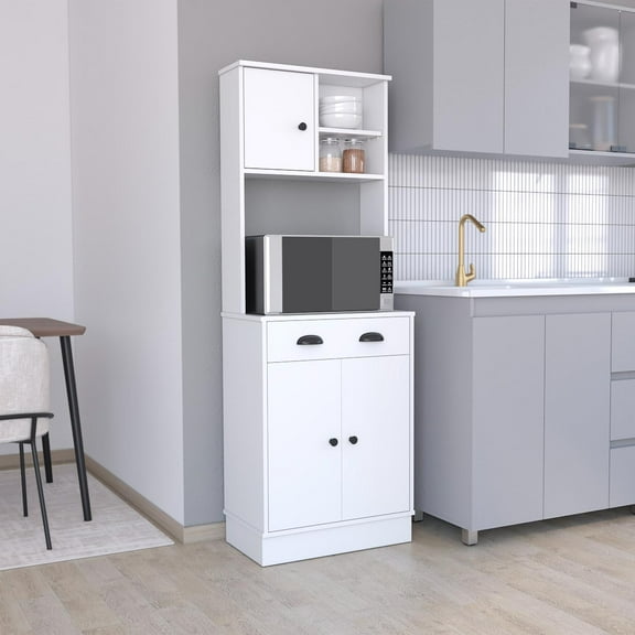 Albany Kitchen Pantry with Three-Door Cabinet, Smooth-Glide Drawer, Adjustable Interior shelves