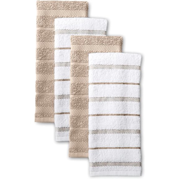 Albany Kitchen Towel 4-Pack Set, Milkshake Tan/White, 16"x26"