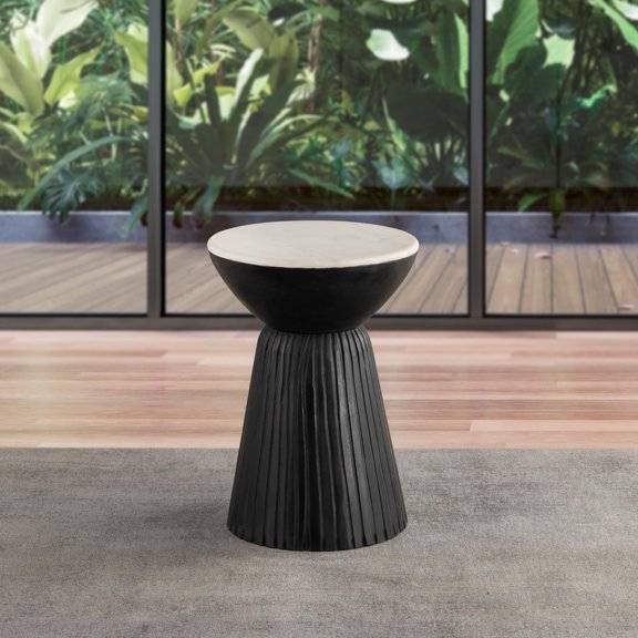 Albany Living 20" Marble Top Wooden Round End Table in Black
