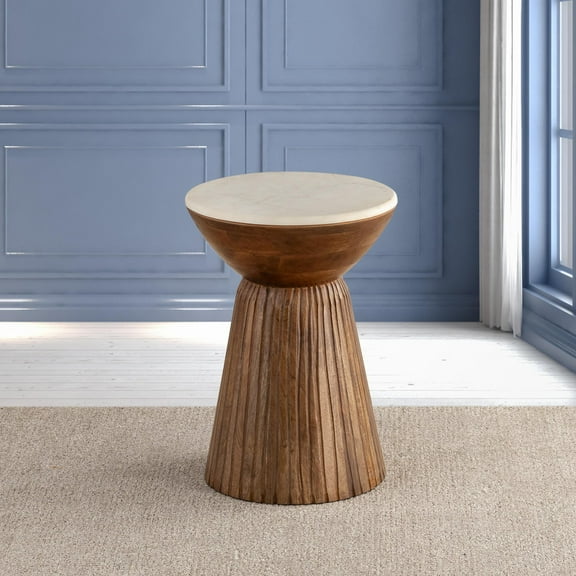 Albany Living 20" Marble Top Wooden Round End Table in Brown
