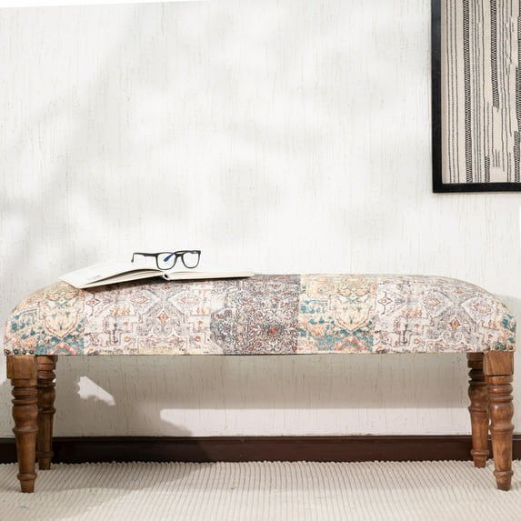 Albany Living 48" Multicolored Ethnic Upholstered Bench in Beige