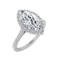 Albany - Moissanite Marquise Cut Lab Diamond Engagement Ring With Sidestones & Halo