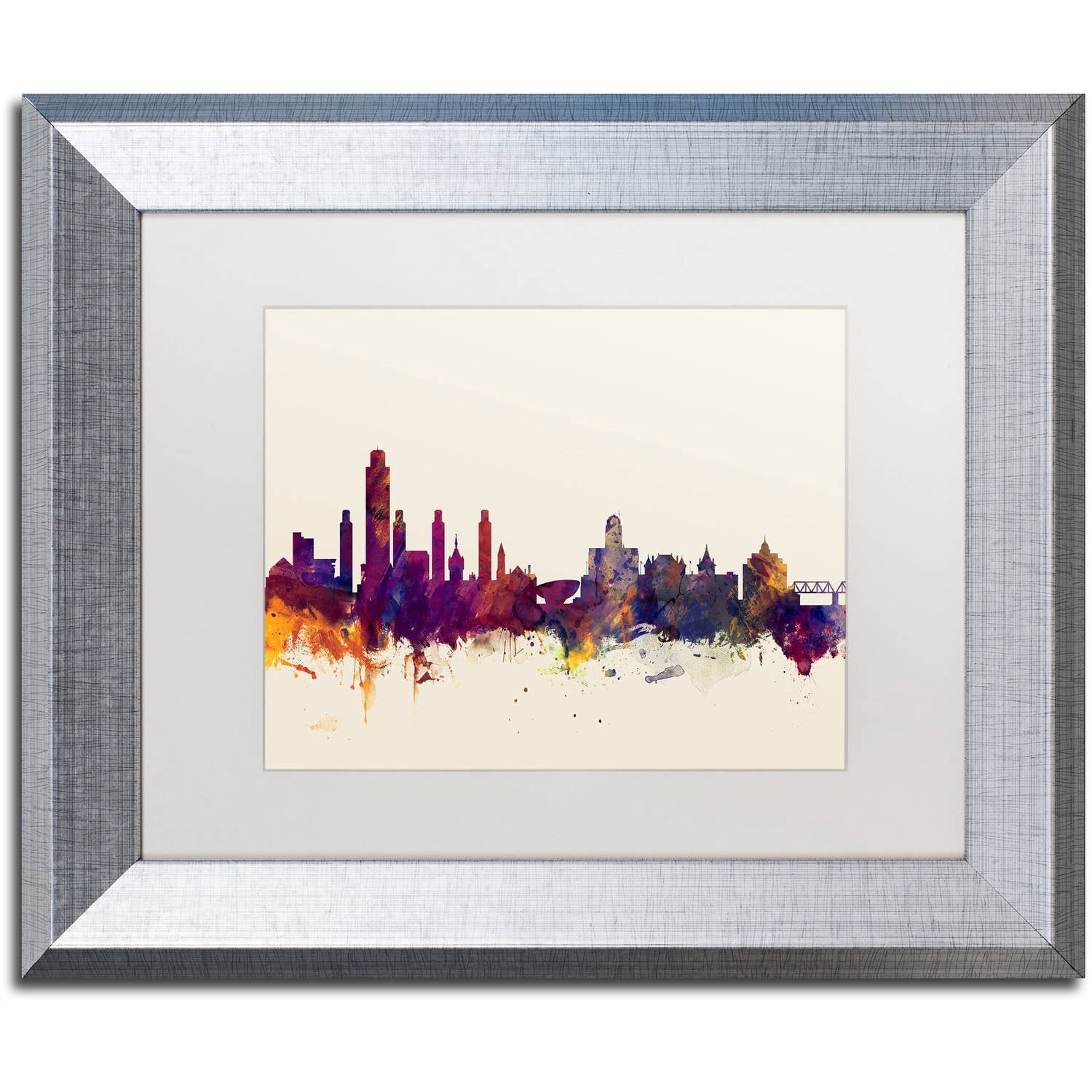 "Albany New York Skyline" Canvas Art by Michael Tompsett, White Matte, Silver Frame