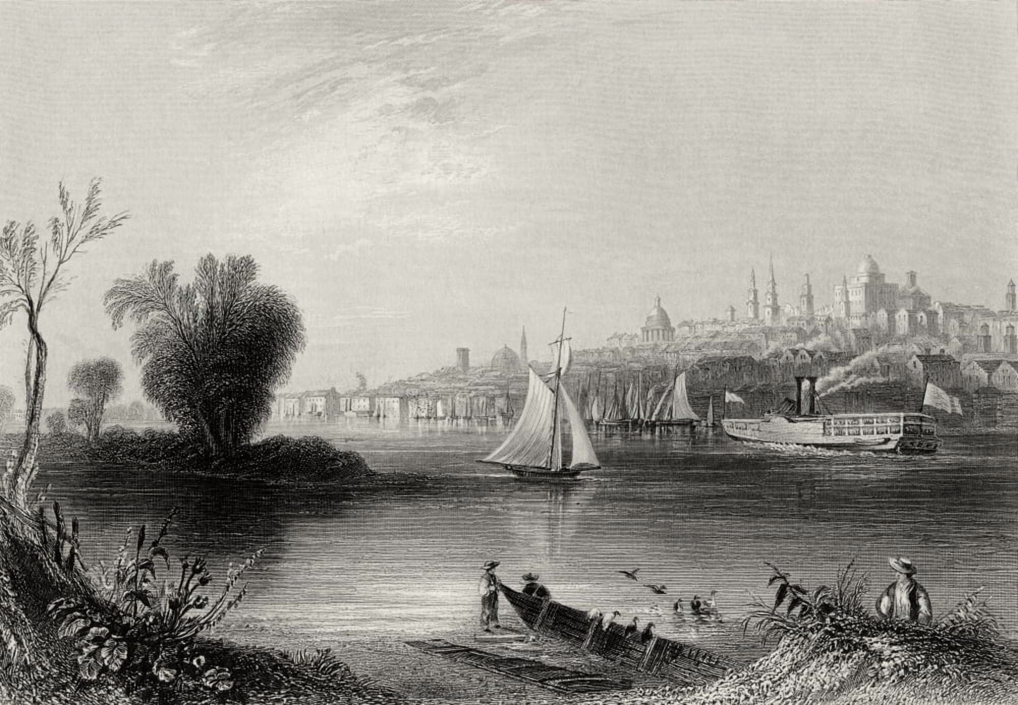 Albany New York Usa In The 19Th Century Engraved By C Cousen After W H Bartlett Canvas Art - Ken Welsh Design Pics (17 x 12)