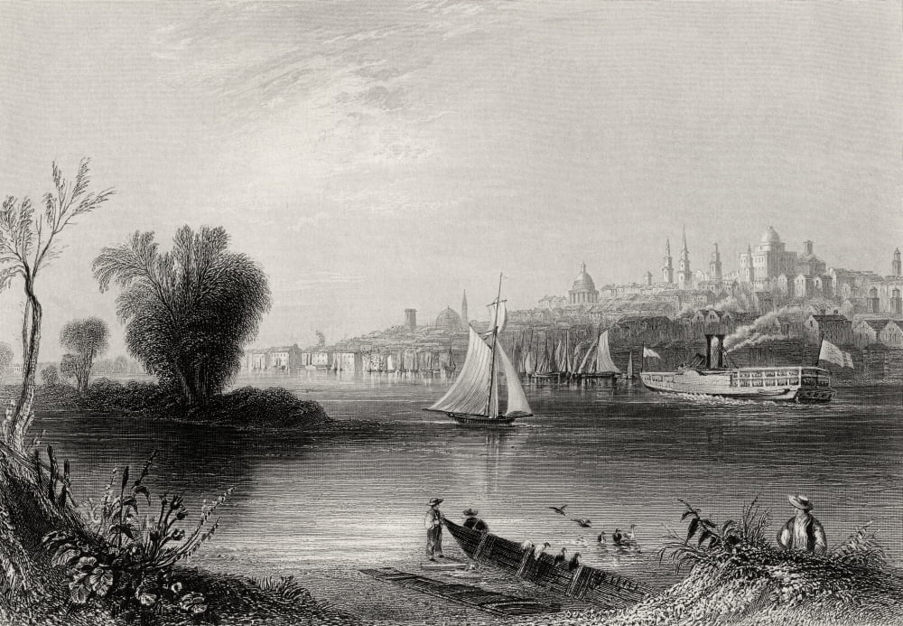 Albany New York Usa In The 19Th Century Engraved By C Cousen After W H Bartlett Canvas Art - Ken Welsh Design Pics (34 x 24)