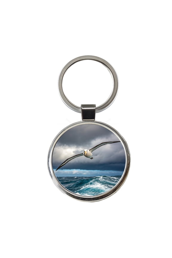 Albatross Bird Flying Over Ocean Photo Metal Round Keychain
