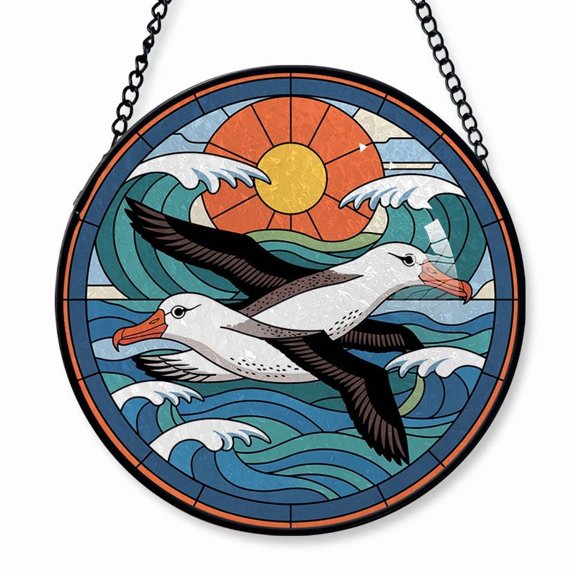 Albatrosses Couple Stained Glass Suncatcher Window Hanging – Custom Text Window Hanging to Celebrate First Christmas, Perfect for Parents, Kids or Couples, Christmas 2025