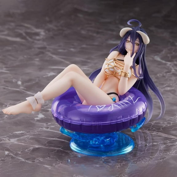 Albedo Figure Model Statue, 10cm Swimsuits Albedo Sitting on Swim Ring, Cute Anime Cartoon Figure Sculpture, PVC Handmade Collectible Desktop Display Decoration