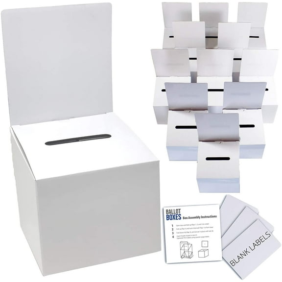 Alben 6x6x6 inches Ballot Box for Suggestions Donations Raffles White Glossy Cardboard Office Boxes