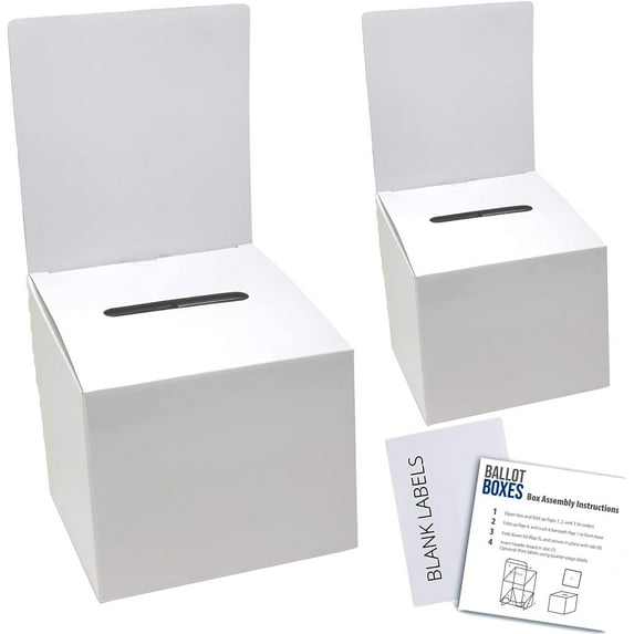 Alben AB-BB-2PCS Easy Assembly Cardboard Donation Raffle Ticket Boxes, 6" x 6" x 6", White (2 Pack)
