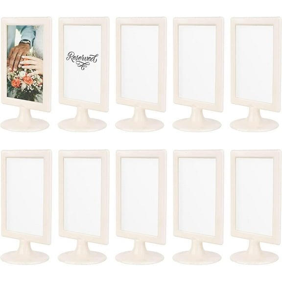 Double Sided Standing Picture Frames - (Cream, 10 count) 4x6 Inch Pedestal Photo Frame with Inserts and Base - 2 Sided Frame for Vertical Display