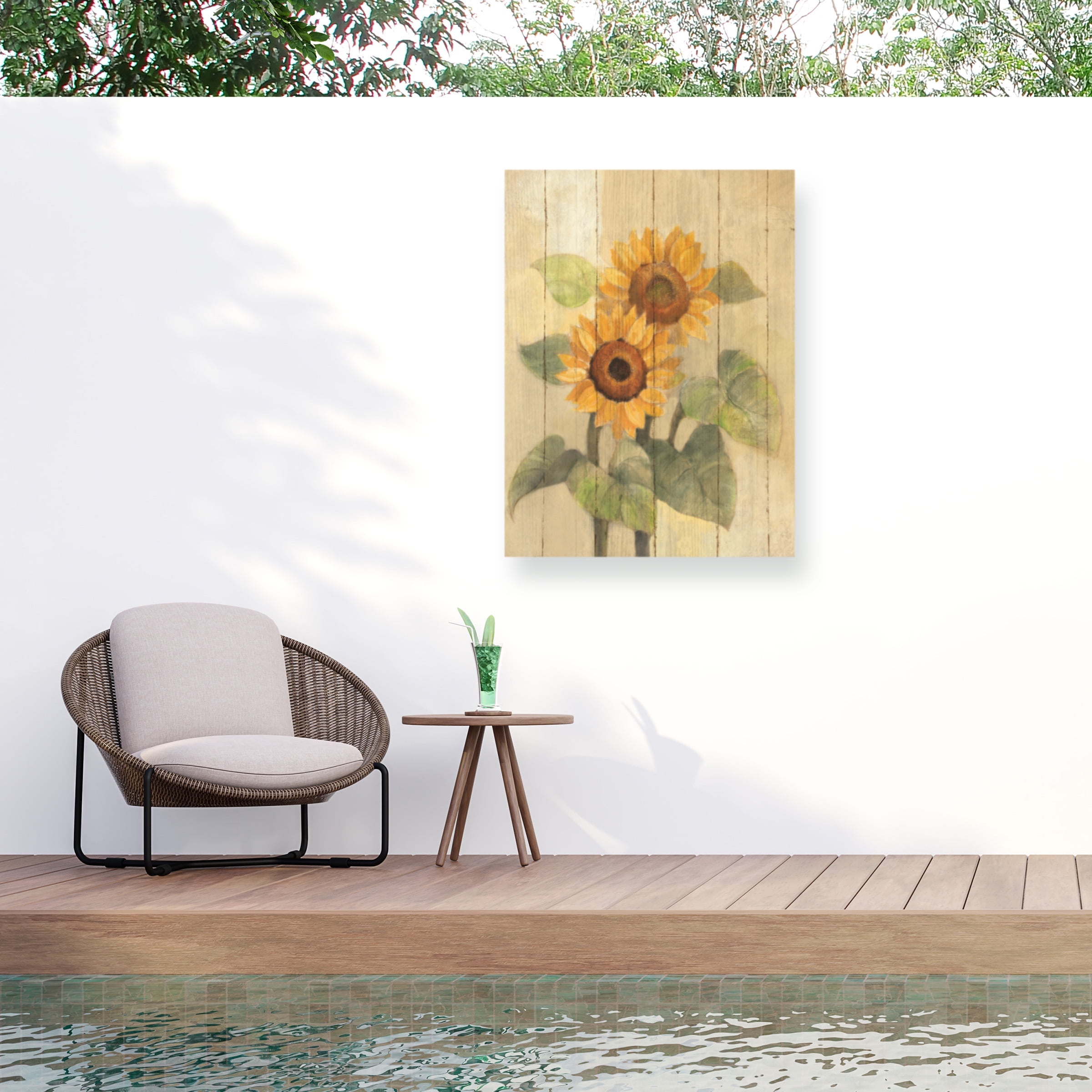 Albena Hristova 'Summer Sunflowers I On Barn Board' Outdoor Canvas 19x16