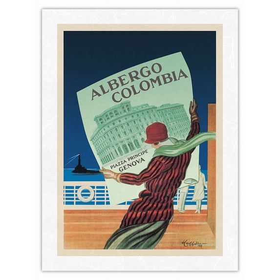 Albergo Colombia Inn - Vintage Ocean Liner Travel Poster by Leonetto Cappiello c.1927 - Japanese Unryu Rice Paper Art Print (Unframed) 12 x 16 in
