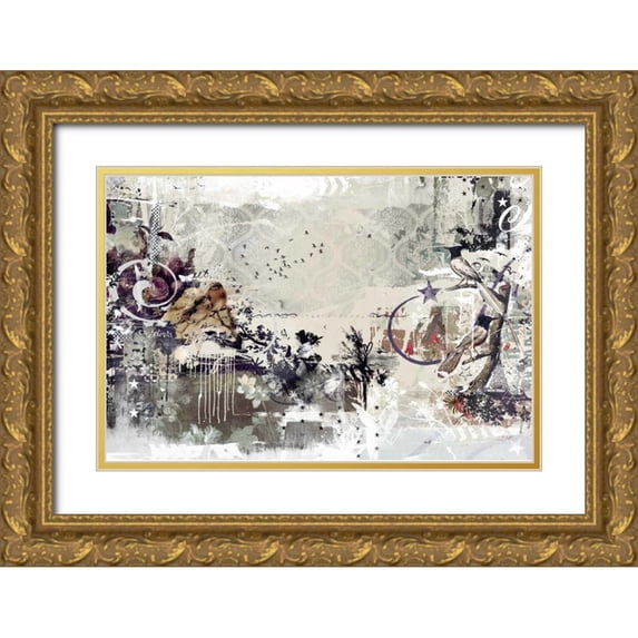 Albers, Teis 32x23 Gold Ornate Wood Framed with Double Matting Museum Art Print Titled - Tweeting birds