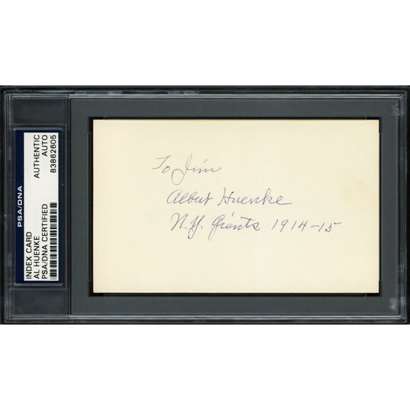 Albert "Al" Huenke Autographed 3x5 Index Card New York Giants "To Jim" PSA/DNA #83862605