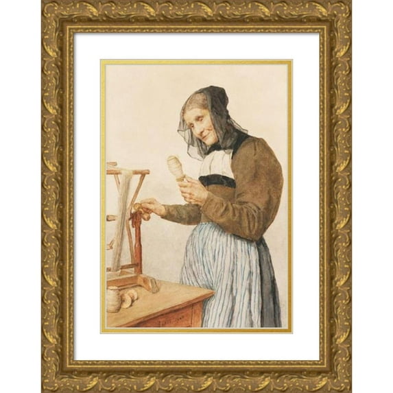Albert Anker 14x18 Gold Ornate Wood Frame and Double Matted Museum Art Print Titled - Old Woman with Spindle (1908)