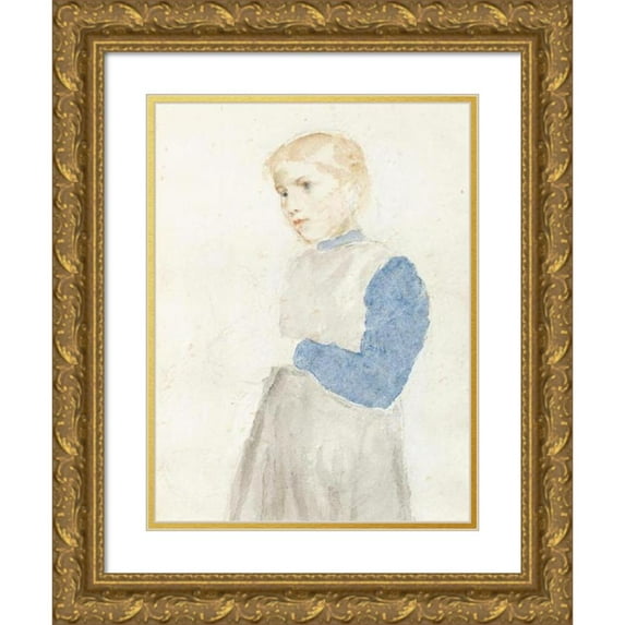 Albert Anker 14x18 Gold Ornate Wood Frame and Double Matted Museum Art Print Titled - Study of a Standing Girl