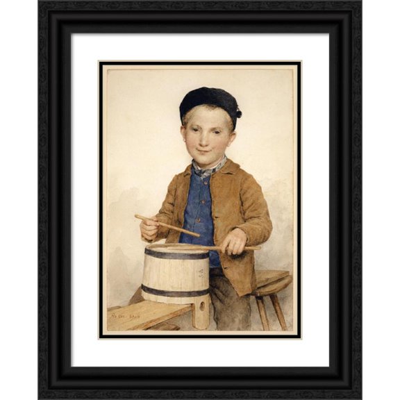 Albert Anker 18x24 Black Ornate Framed Double Matted Museum Art Print Titled: Drumming Boy (1904)