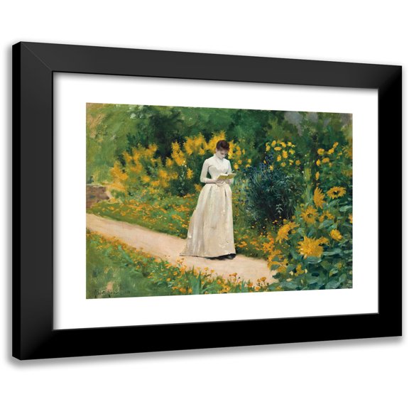 Albert Aublet 14x11 Black Modern Framed Museum Art Print Titled - Reading on the Garden Path (1883)