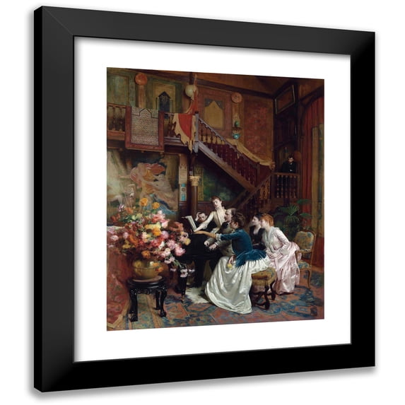 Albert Aublet 20x24 Black Modern Framed Museum Art Print Titled - Around a Score (1888)