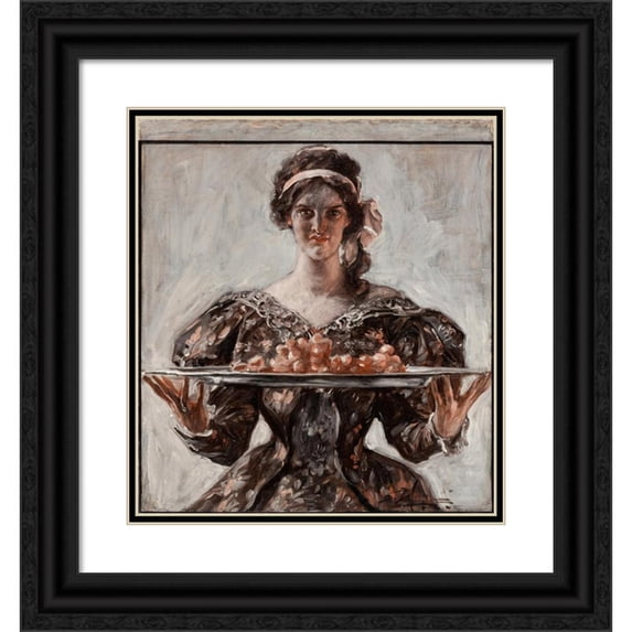 Albert Beck Wenzell 20x22 Black Ornate Framed Double Matted Museum Art Print Titled: Woman Presenting Holiday Platter (1906)