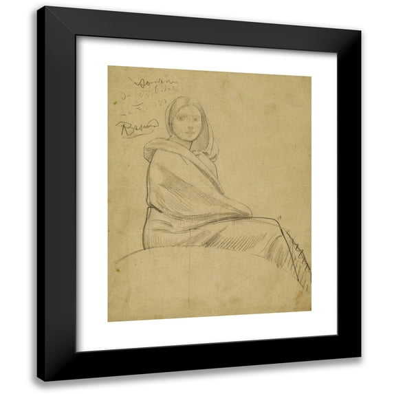 Albert Besnard 12x14 Black Modern Framed Museum Art Print Titled - Study of Woman for ‘Thought’, Ceiling of the Small Palace Vestibule (1907)