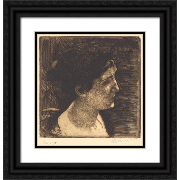 Albert Besnard 20x21 Black Ornate Framed Double Matted Museum Art Print Titled: Woman in Full Profile (Grand Profil De Femme) (1892)