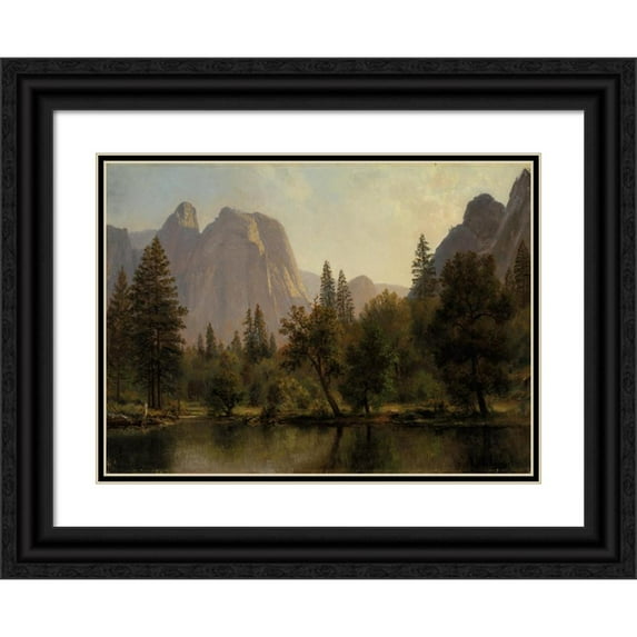 Albert Bierstadt 14x11 Black Ornate Wood Framed Double Matted Museum Art Print Titled: Cathedral Rocks, Yosemite Valley (ca. 1872)